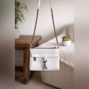 Rebecca Minkoff M.A.C. Bag Off-White Matte Croc Leather Brushed silver accents‎